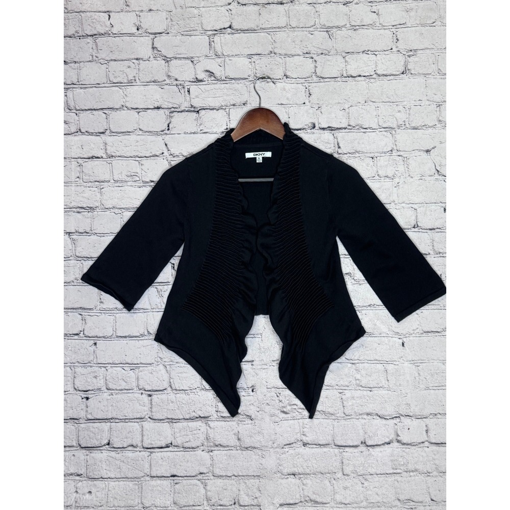 DKNY Black Open Front Waterfall Cardigan Sweater XL‎